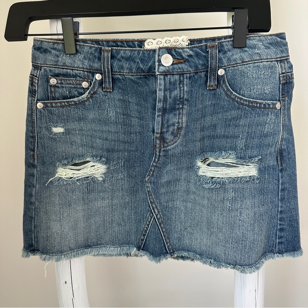 Altar'd State Blue Distressed Denim Mini Skirt Size XS